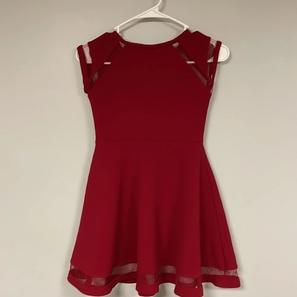 Place DEEP RED Sleeveless Fit & Flare Dress , Stretchy, Mesh inserts, M 7/8